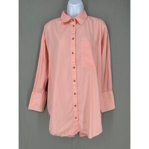 Free People Top Womens Small Pink Button Poplin Oversized Tunic Cotton Pastel